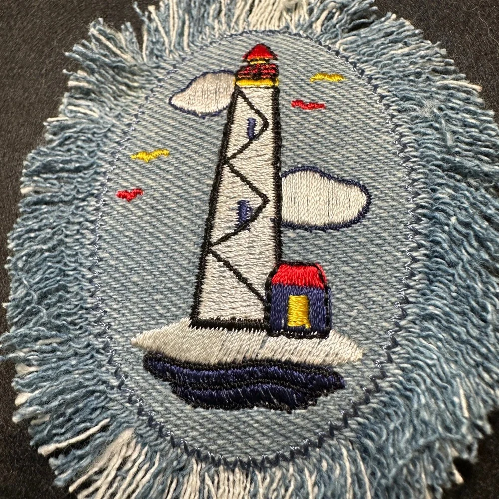 Denim Lighthouse Iron On Patch Embroidered Coastal Nautical Iron On‎ Applique